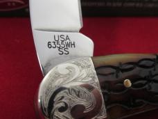 Case XX 2002 Amber Bone Bobwire Scrolled Bolsters Seahorse Whittler Pattern # 6355 WH SS