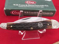 Case XX 2002 Amber Bone Bobwire Scrolled Bolsters Seahorse Whittler Pattern # 6355 WH SS