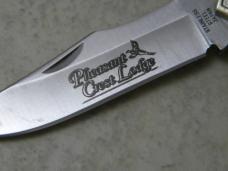 Stainless Etched "Pheasant Crest Lodge" Lockback Knife