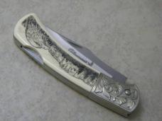 Stainless Etched "Pheasant Crest Lodge" Lockback Knife