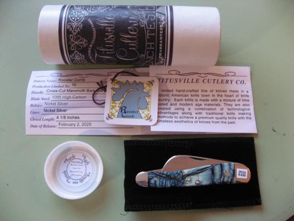   DANIELS FAMILY KNIFE BRANDS-TITUSVILLE CUTLERY-ROOSTER COMB CROSS CUT MAMMOTH IVORY 1 OF 5