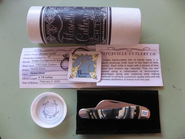   DANIELS FAMILY KNIFE BRANDS-TITUSVILLE CUTLERY-ROOSTER COMB CROSS CUT MAMMOTH IVORY 1 OF 5