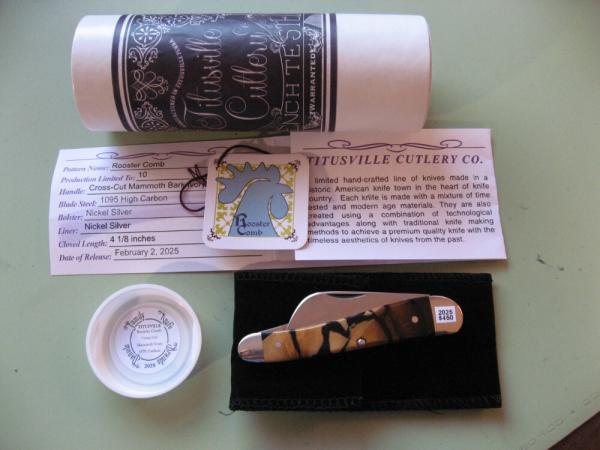   DANIELS FAMILY KNIFE BRANDS-TITUSVILLE CUTLERY-ROOSTER COMB CROSS CUT MAMMOTH IVORY 1 OF 5