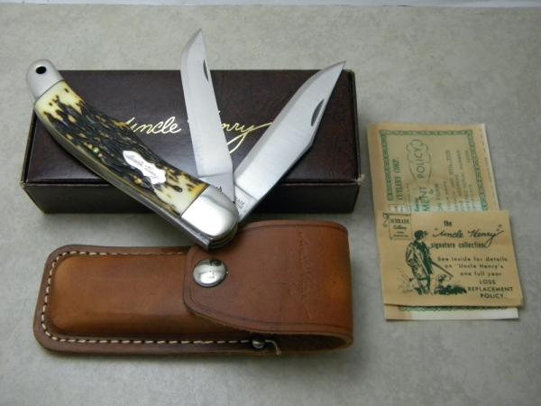 Schrade + USA 227UH Uncle Henry Staglon Folding Bowie/Hunter Knife & Pouch - NIB Schrade + USA 227UH Uncle Henry Staglon Folding Bowie/Hunter Knife & Pouch - NIB