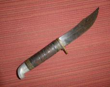 Camillus #1008 Fixed Blade Knife With Leather stacked Handles Vintage