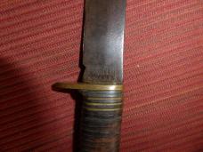 Camillus #1008 Fixed Blade Knife With Leather stacked Handles Vintage