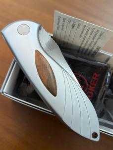Boker Speed Lock 3000, Automatic Knife, wood grain Inserts, 3-3/8 Plain Matte Finish Blade- Model-