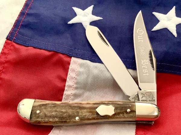 Vintage Hand Made Bulldog Brand 4” Trapper w/ Stag Handles & Our Best Blade Etch -NOS