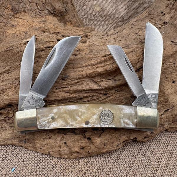 VINTAGE OWL HEAD MUNICH IRON WORKS CRACKED ICE CELLULOID CONGRESS  KNIFE (95)