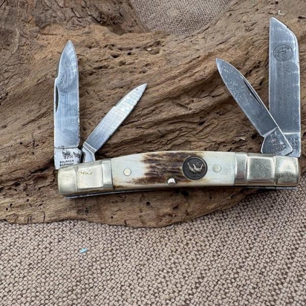 HEN & ROOSTER 324C-DS CONGRESS Pocket Knife Stag Bertram Cutlery Germany (115)