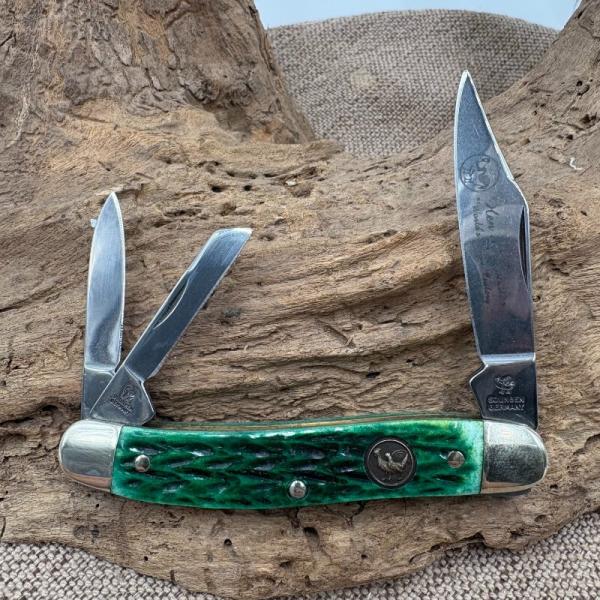 HEN & ROOSTER BERTRAM SOLINGEN GERMANY GREEN BONE WHITTLER POCKET KNIFE (122)