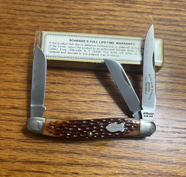 SCHRADE+ USA 825 "WESTERN SLIM STOCKMAN" WITH VIEW TUBE BOX - 3 9/16" CLOSED