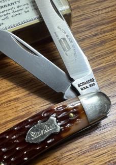 SCHRADE+ USA 825 "WESTERN SLIM STOCKMAN" WITH VIEW TUBE BOX - 3 9/16" CLOSED