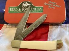 Bear & Son Custom 2 Blade Trapper w/ Ivory Handles & Damascus Blades -NOS