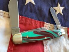 Hen & Rooster -Bertram Cutlery Cattle Rustler Stockman w Super Colorful Handles +Cattle Skull Shield