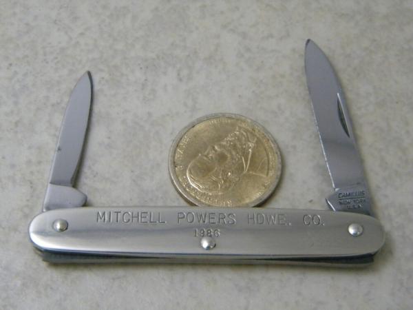 Camillus NY USA "Mitchell Powers HDWE and Co" Metal Pen Knife Camillus NY USA "Mitchell Powers HDWE and Co" Metal Pen Knife