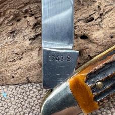 Robt Klaas Kissing Crane 1243 S 3-Blade Whittler Pocket Knife Stag Handles (128)