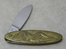 Flying Falcon Brass Nude Lady Lying Down Figural Knife