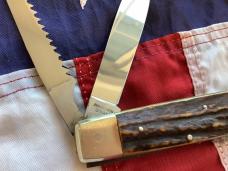 Vintage J A Henckels 2 Blade Multi Blade/Tool Knife w/ Corkscrew & Great Stag Handles