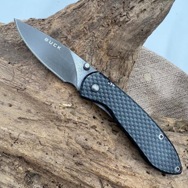 Buck Nobleman 327 Carbon Fiber Print Handle Drop Point Pocket Clip (151)