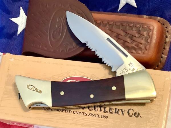 Mid 1980s Case xx Folding Hunter w/ Wood Handles in box & Sheath -NOS