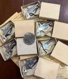 Vintage Mini Little Atom 2mm Pinfire Gun Dealer Kit, 6 Pistols, Mother Of Pearl Scales, Japan