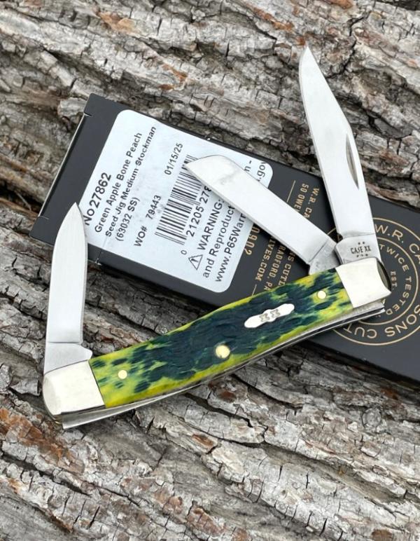 CASE XX ** 2025 GREEN APPLE PEACH SEED JIGGED BONE MEDIUM STOCKMAN CASE XX ** 2025 GREEN APPLE PEACH SEED JIGGED BONE MEDIUM STOCKMAN