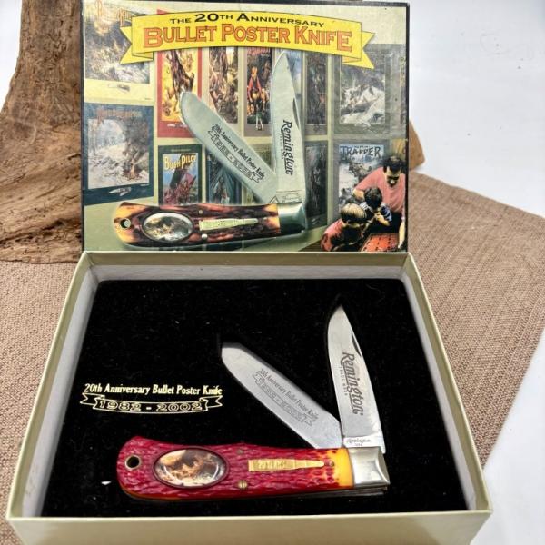 Remington 20th Anniversary Bullet Poster Knife 1982-2002 Two Blade Trapper w/box