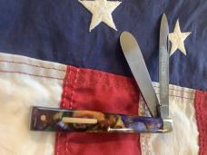 1997 Bulldog Brand HAND MADE 2 Blade Doctor Knife w/ Wide Spatula blade & Purple/Brown Handles