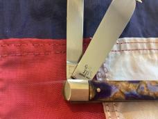 1997 Bulldog Brand HAND MADE 2 Blade Doctor Knife w/ Wide Spatula blade & Purple/Brown Handles