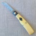  K'roo MAC Knife..Sheepsfoot..3.5"..Black Linen bolsters&caps..Warthog Tusk Ivory Scales..Damasteel 