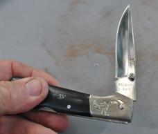 Mike 'Whiskers' Allen And Linda Karst 4 1/4" Closed Big Cat Skrim Buffalo Handles File Work Engraved