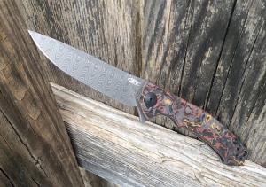 Zero Tolerance 0450CFDAMS Flipper Knife Orange/Red Marbled Carbon Fiber Ladder Damascus Blade - NEW