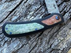 JOHAN ELLIS CUSTOM LION DAMASTEEL PAPER MICARTA FRAME WITH GIRAFFE INLAYS 
