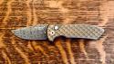 Pro-Tech Custom Les George SRB Rockeye Auto VG Stainless Damascus & Gold Feathered Titanium
