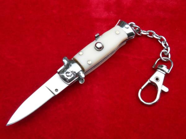3-3/4"  Wasp Body Ivory-white handle Stiletto keychain Switchblade Knife 