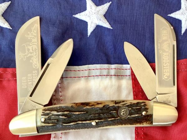 Hen & Rooster -Bertram Cutlery Large Deer Hunter Congress w/ Nice Stag Handles Hen & Rooster -Bertram Cutlery Large Deer Hunter Congress w/ Nice Stag Handles