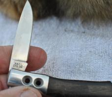 Al Mar Connection? Mint 3 3/8" Closed Hard Wood Handle Seki japan ATS-36 Drilled Through Bolsters