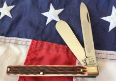 1997 Bulldog Brand HAND MADE 2 Blade Doctor Knife w/ Wide Spatula Bade & Brown Jigged Bone Handles