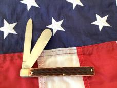 1997 Bulldog Brand HAND MADE 2 Blade Doctor Knife w/ Wide Spatula Bade & Brown Jigged Bone Handles
