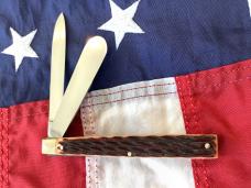 1997 Bulldog Brand HAND MADE 2 Blade Doctor Knife w/ Wide Spatula Bade & Brown Jigged Bone Handles