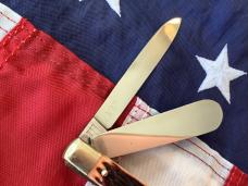 1997 Bulldog Brand HAND MADE 2 Blade Doctor Knife w/ Wide Spatula Bade & Brown Jigged Bone Handles