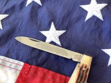 1997 Bulldog Brand HAND MADE 2 Blade Doctor Knife w/ Wide Spatula Bade & Brown Jigged Bone Handles