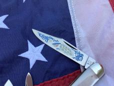 Vintage 1996 Bulldog Brand (Standing bulldog) 4" Whittler w/ Fiery Mother of Pearl Handles +Peacock 