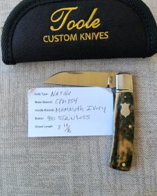 Bobby Toole Bark Mammoth Native ...Cpm154...fluted integral doved bolsters..3 13/16"..coa & pouch 