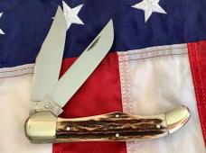 Bulldog Brand 2 Blade Hunter w/ Old DomInion Club Blade w/ Great Slab Stag Handles -NOS