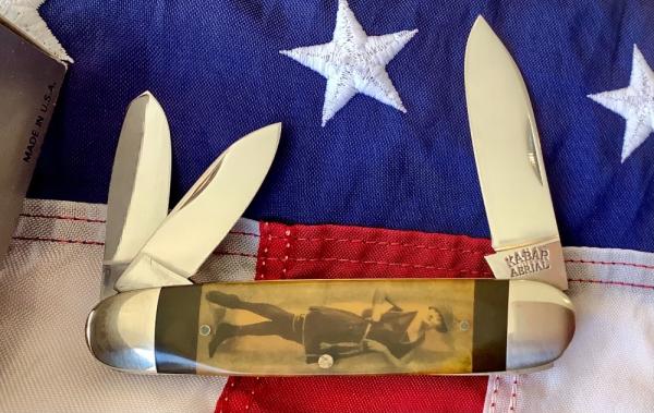 Ka-Bar 3 Blade "Aerial" Whittler Knife (TT201) w/ 1950s Lady w/ Derlin Overlay Handles -NOS Ka-Bar 3 Blade "Aerial" Whittler Knife (TT201) w/ 1950s Lady w/ Derlin Overlay Handles -NOS