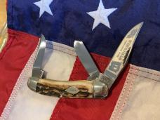 Vintage 1984 Bulldog Brand Stockman “Virginia Tobacco King” Blade Etch w/ Great Deer Stag Handles