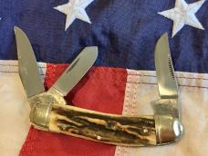 Vintage 1984 Bulldog Brand Stockman “Virginia Tobacco King” Blade Etch w/ Great Deer Stag Handles