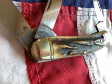 Vintage 1984 Bulldog Brand Stockman “Virginia Tobacco King” Blade Etch w/ Great Deer Stag Handles